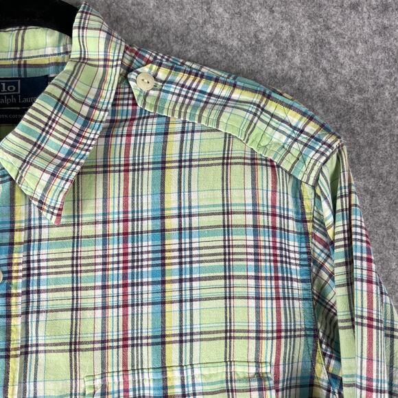 Vintage Polo Ralph Lauren Shirt Mens XL Green Plaid Epaulet Button Up Safari - Picture 4 of 13
